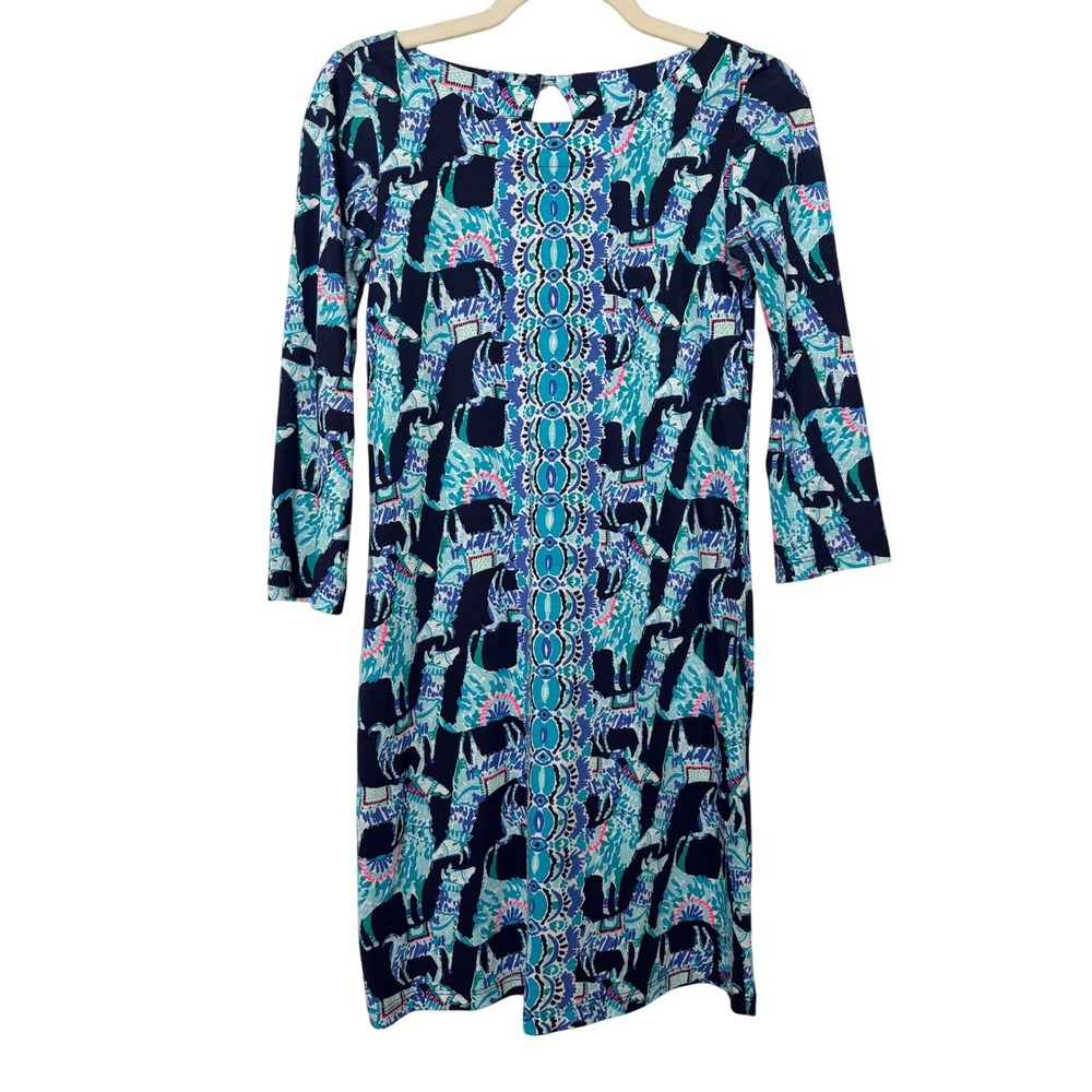 Lilly Pulitzer Llama Print Pima Cotton Whimsichic Eurovaca Shift Dress Blue XXS